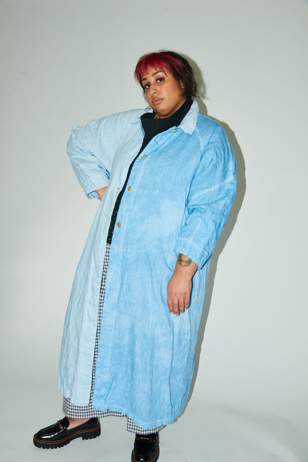Model wearing the contemporary Thompson Coat made from a stylish Daughter Judy sewing pattern